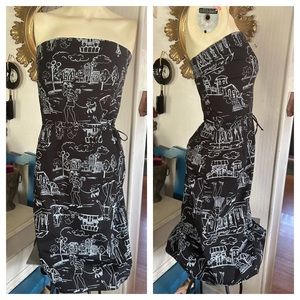 Strapless Paris Print Black & White Dress